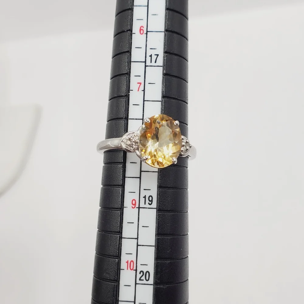 Genuine Oval Citrine & Natural Diamond Accent 925 Sterling Silver Ring